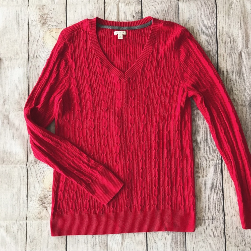 Red Holiday Sonoma Cable Knit Sweater